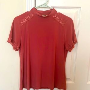 Pink Petite Polyester Turtleneck w. Floral Accents